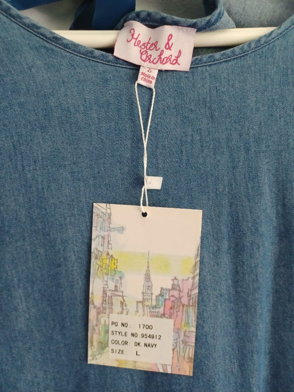Hester & Orchard Women's Blouse Top Chambray Blue Lace Detail Size L - Picture 5 of 7